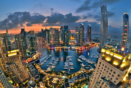 View across brightly lit Dubai
